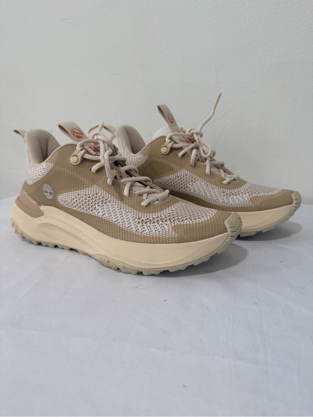 Timberland Neutral Beige and Cream Knit Trail Sneakers size US 6